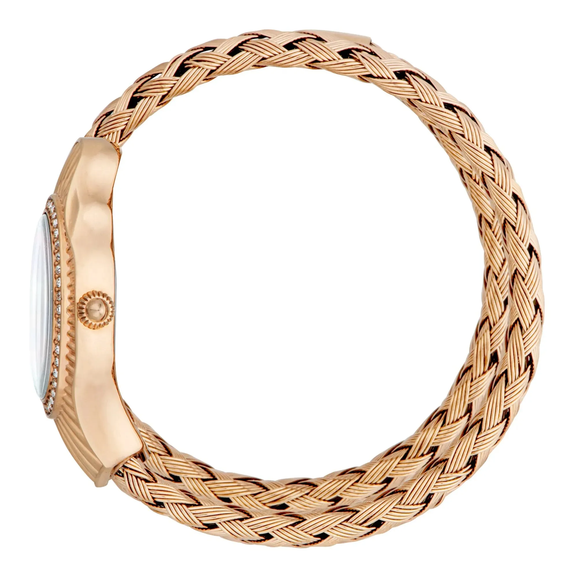 Just Cavalli Twined Ladies Mother-of-pearl dial Braided Rose Gold-Toned Stainless Steel Watch