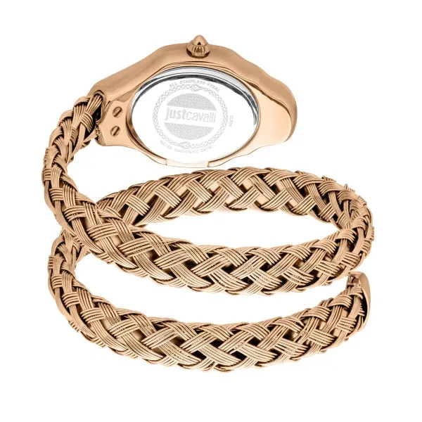 Just Cavalli Twined Ladies Mother-of-pearl dial Braided Rose Gold-Toned Stainless Steel Watch