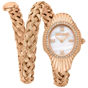 Just Cavalli Twined Ladies Mother-of-pearl dial Braided Rose Gold-Toned Stainless Steel Watch