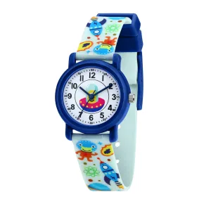 kikou cartoon 28mm 3h white dial blue strap