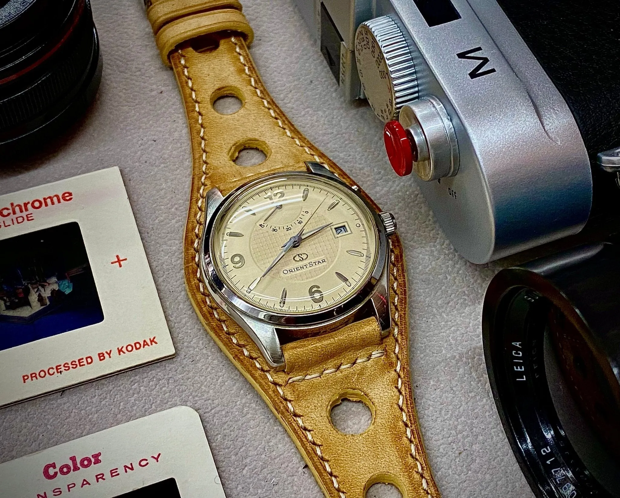Leather Watch Band, Rallye Racing Watch Band, Leather Bund Strap, Vintage Beige Leather Watch Strap 20mm, Watch Band 21mm, Valentines Day Gift Ideas