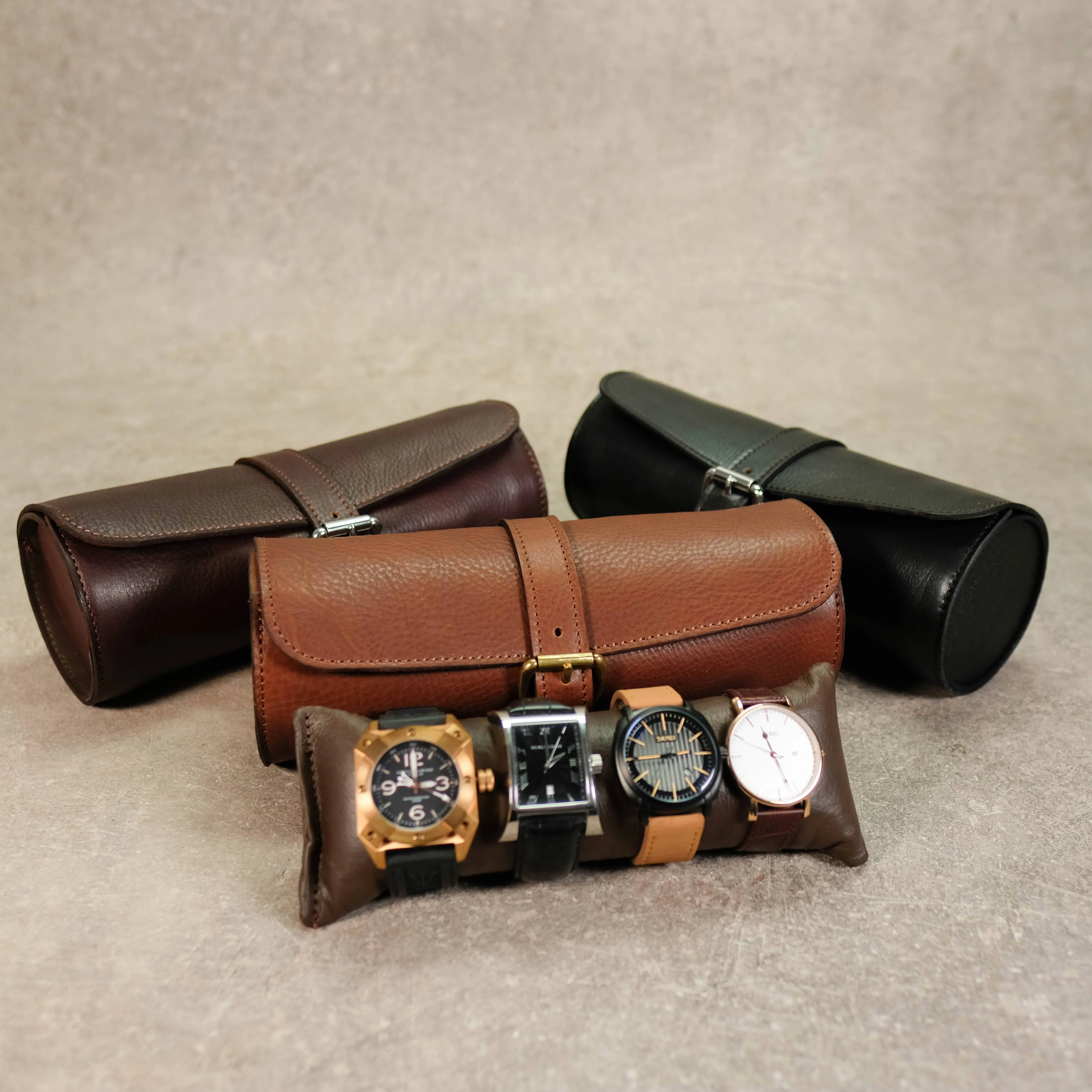 Leather Watch Roll for 4 Watches