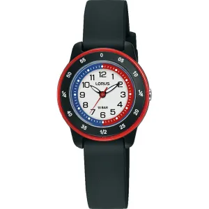 lorus quartz time teacher kids white dial black silicone strap watch