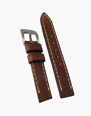 LUX Brown Oil Tanned Leather Watch Band Flat Thick Vintage White Stitching