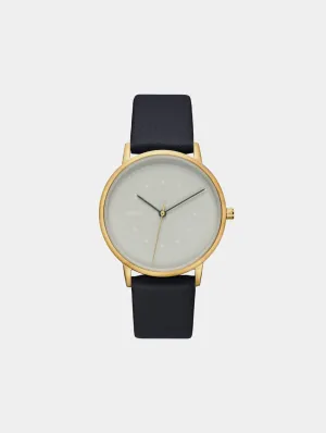 Lyka Gold and Black Watch with Grey Face | Black Vegan Leather Strap