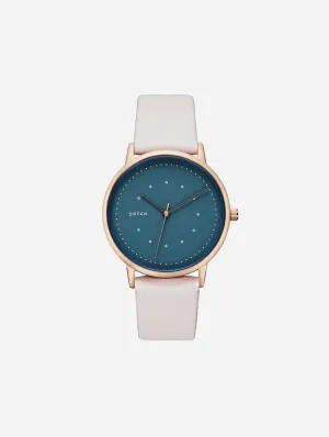Lyka Watch with Rose Gold & Blue Dial | Light Grey Vegan Leather Strap