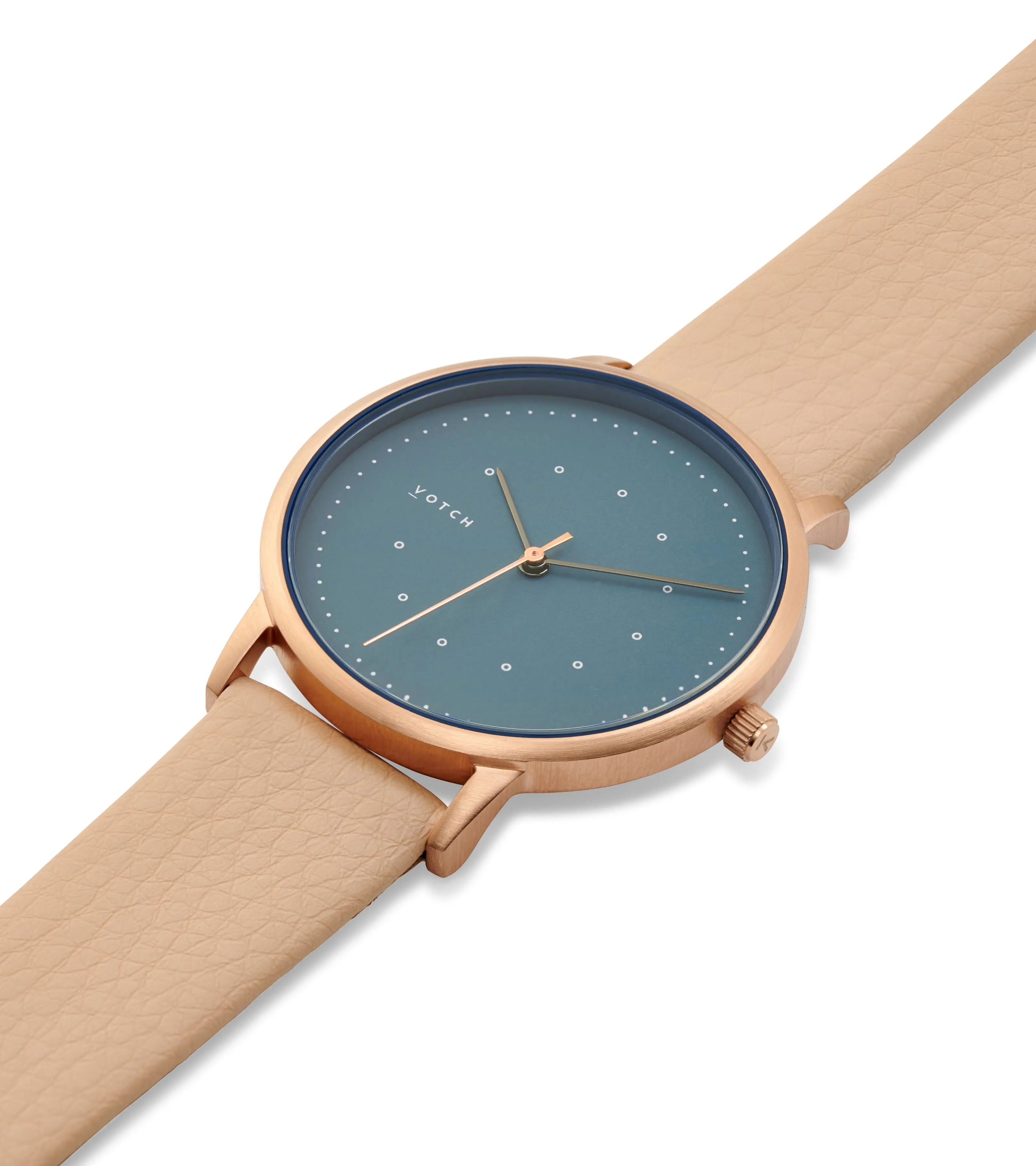 Lyka Watch with Rose Gold & Blue Dial | Sepia Vegan Leather Strap