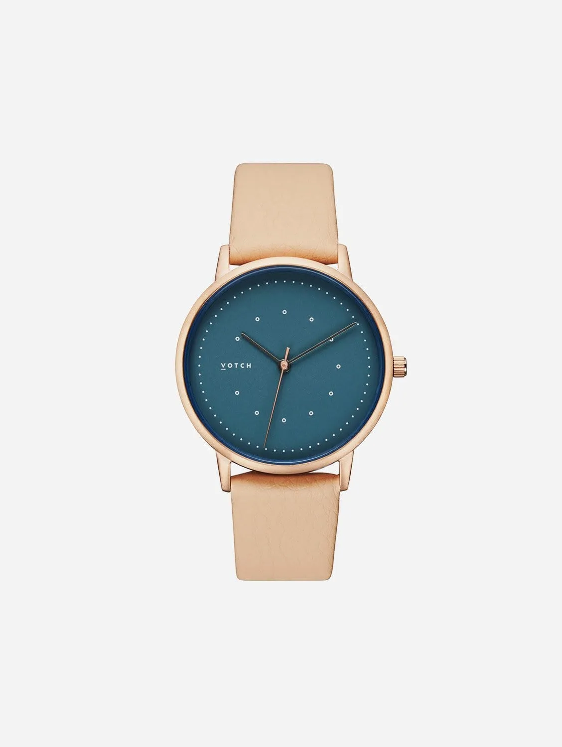 Lyka Watch with Rose Gold & Blue Dial | Sepia Vegan Leather Strap