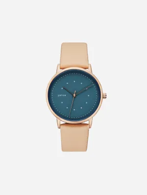Lyka Watch with Rose Gold & Blue Dial | Sepia Vegan Leather Strap
