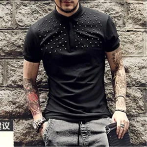 Men's Black Rivet Decorative T-Shirt