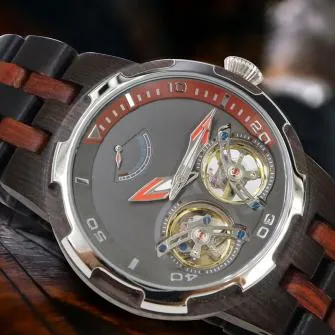 Men's Dual Wheel Automatic Ebony & Rosewood Watch - For High End Watch