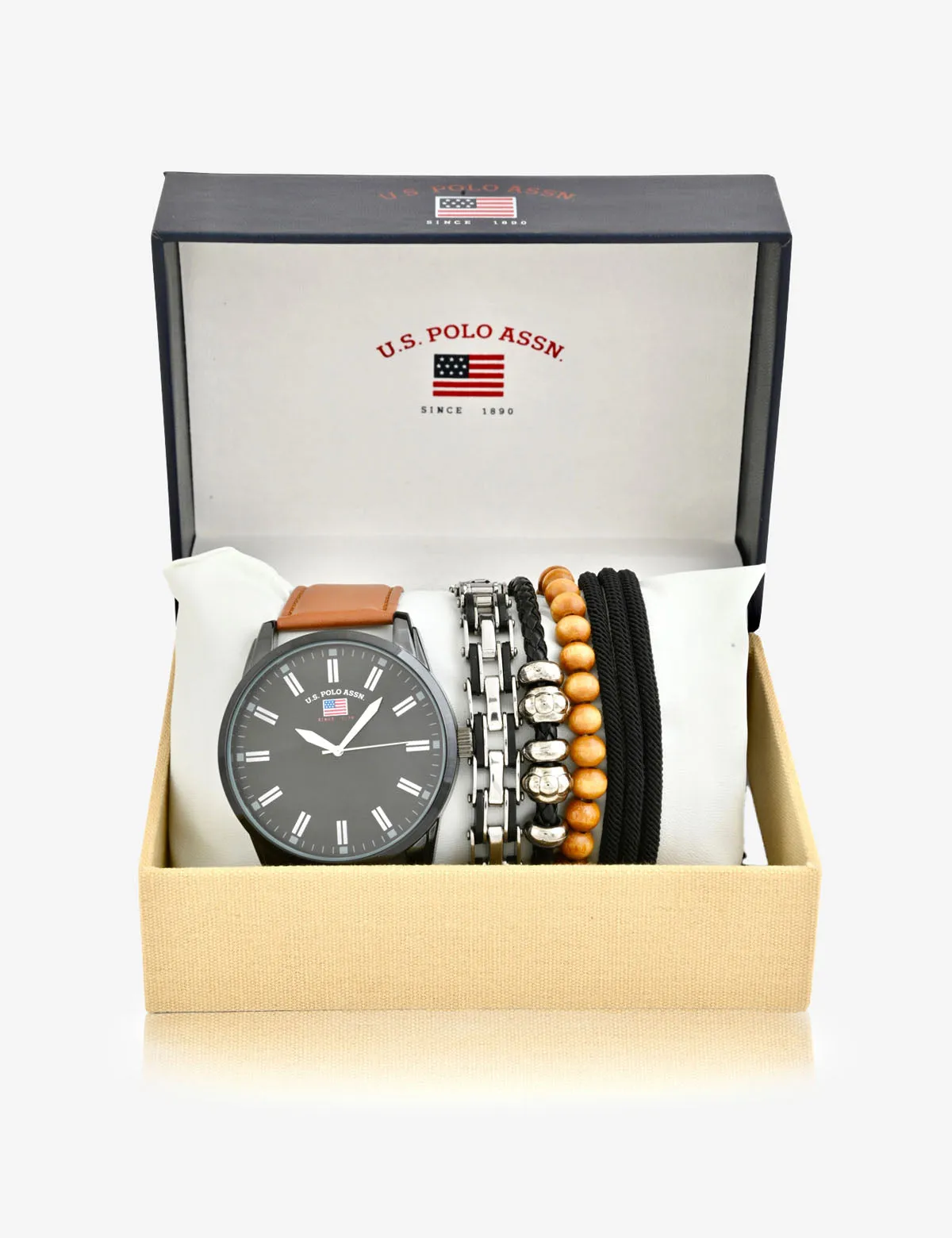 MEN'S OVERSIZED BLACK & BROWN WATCH & BRACELETS SET