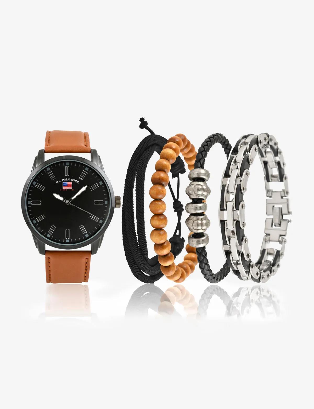 MEN'S OVERSIZED BLACK & BROWN WATCH & BRACELETS SET