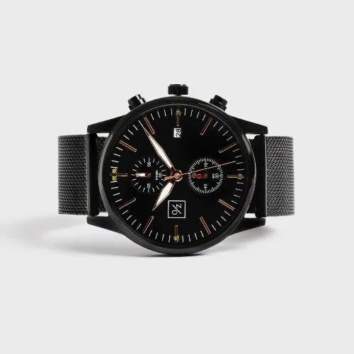 Men's Watch Stylish Black Steel Mesh-Belt