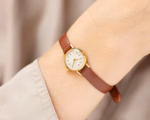 Micro watch for women sunburst dial  Seagull, gold plated women watch limited edition, delicate lady watch gift, new premium leather strap