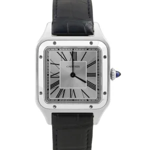 MINT 2024 PAPERS Cartier Santos Dumont SILVER Leather 4240 WSSA0022 31.4mm BOX