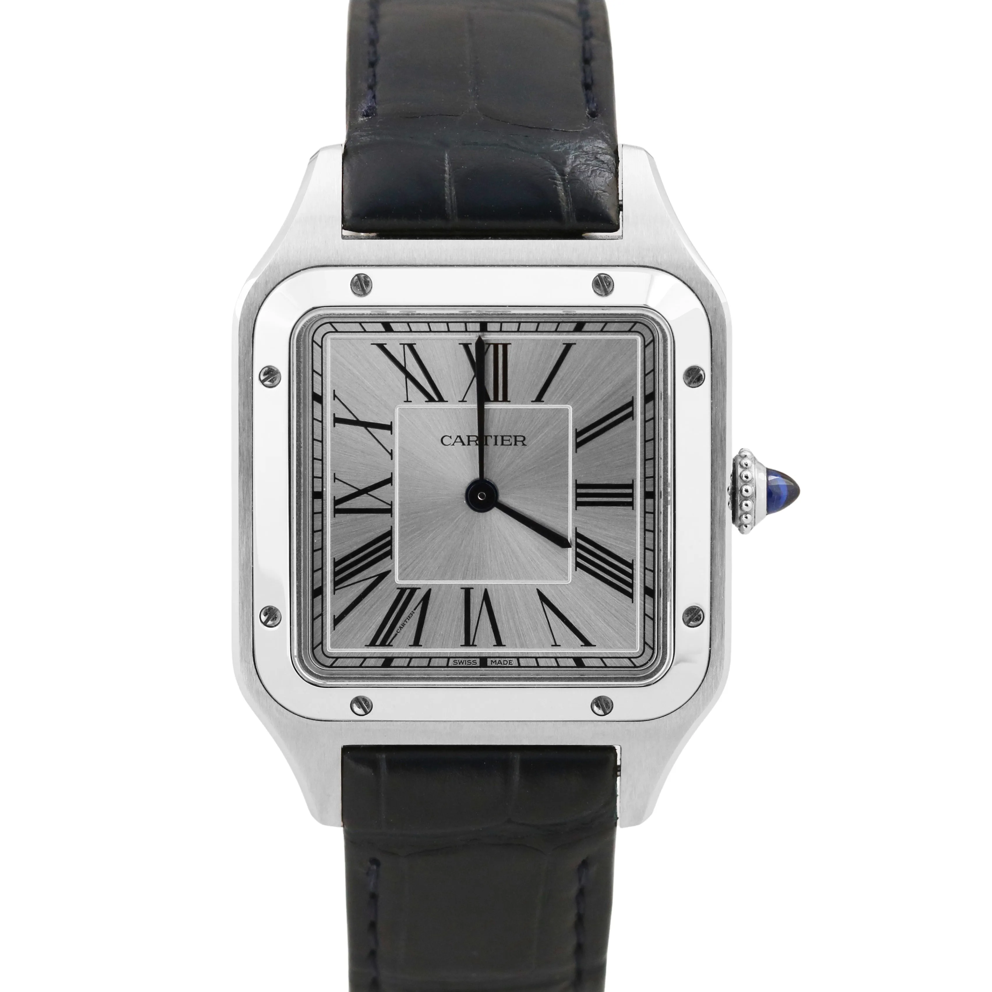 MINT 2024 PAPERS Cartier Santos Dumont SILVER Leather 4240 WSSA0022 31.4mm BOX