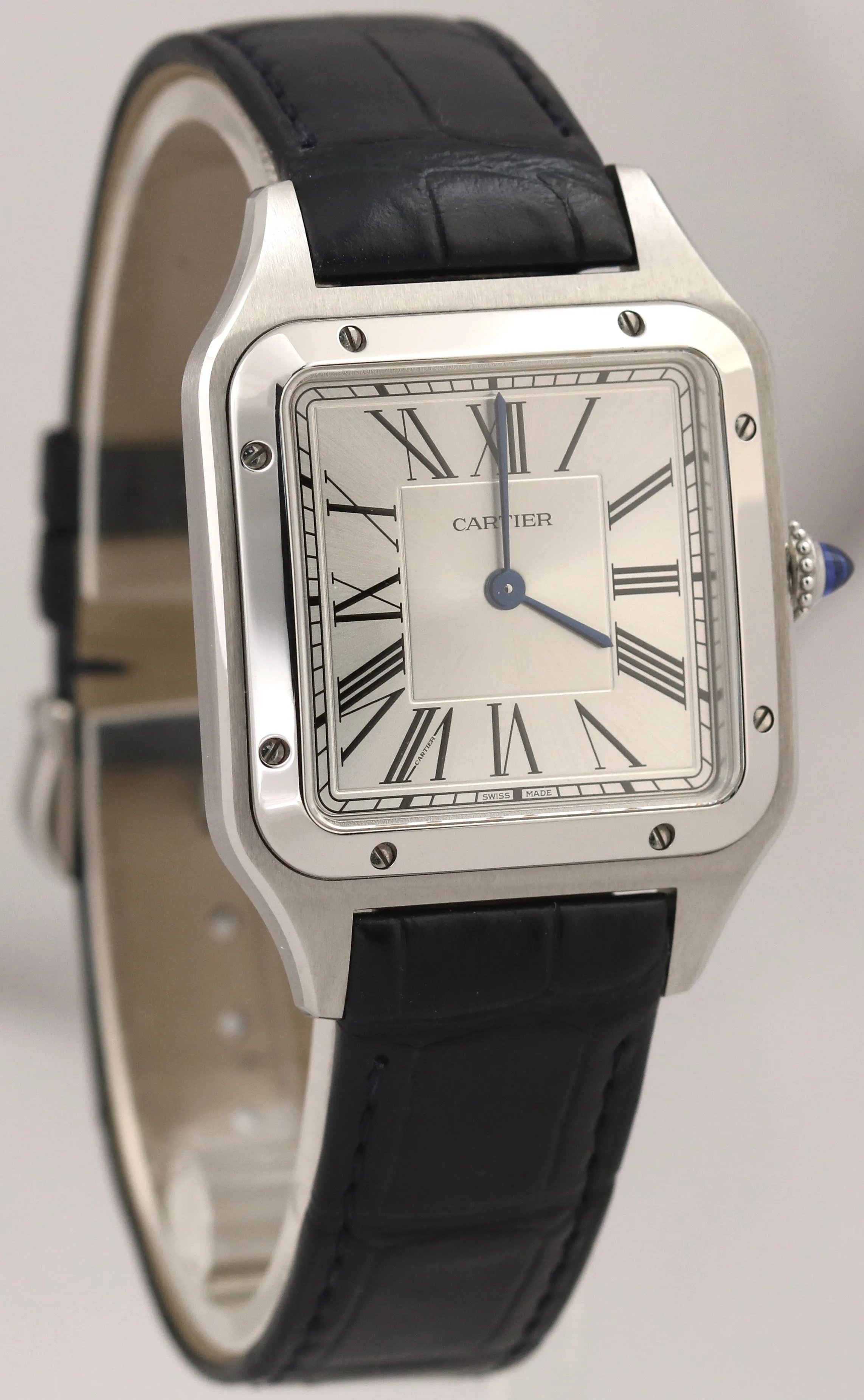 MINT 2024 PAPERS Cartier Santos Dumont SILVER Leather 4240 WSSA0022 31.4mm BOX