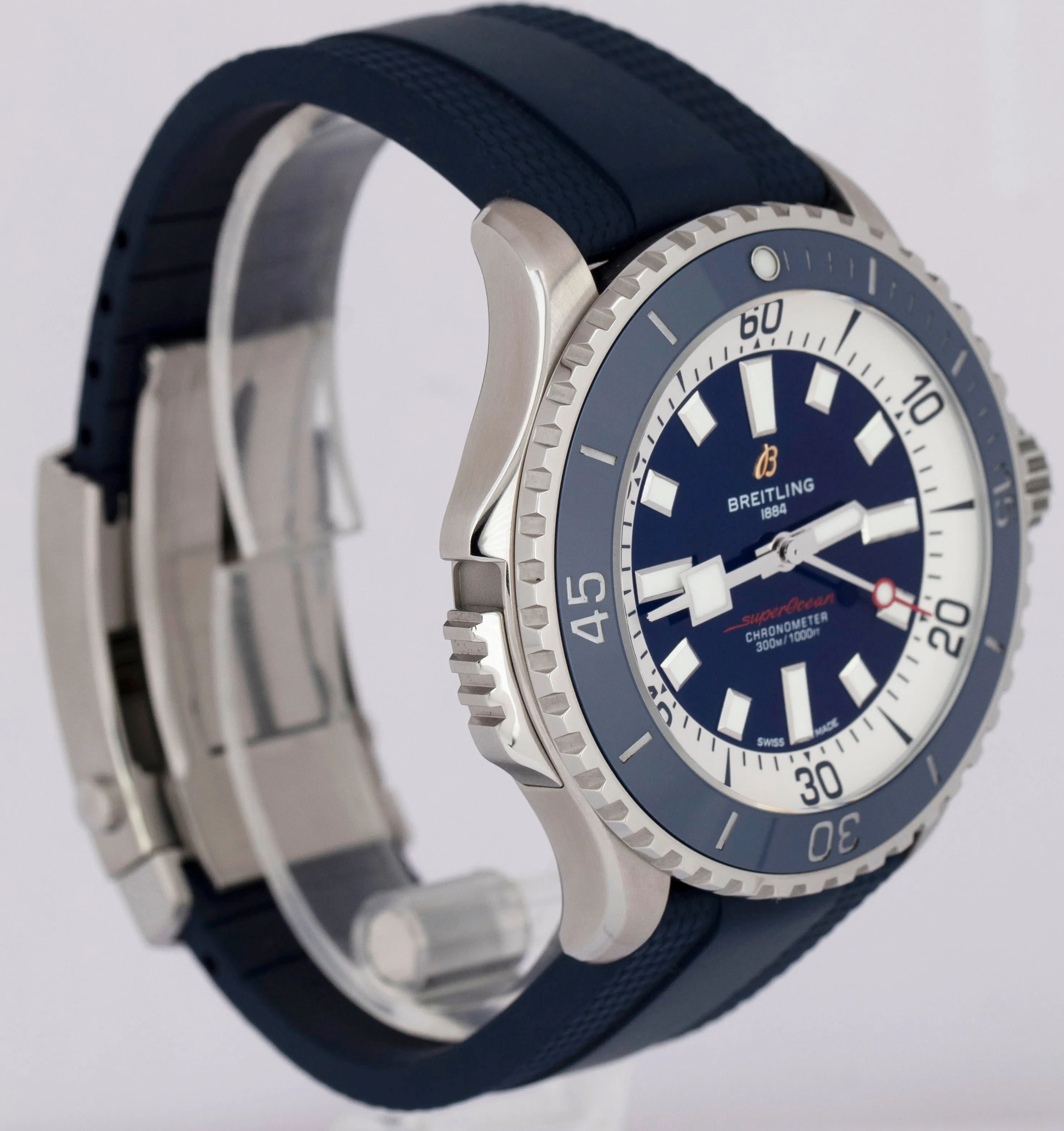 MINT Breitling SuperOcean 46mm BLUE Rubber Steel Automatic Watch A17378 BOX