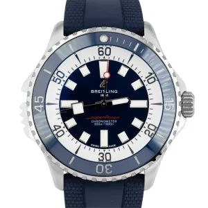 MINT Breitling SuperOcean 46mm BLUE Rubber Steel Automatic Watch A17378 BOX
