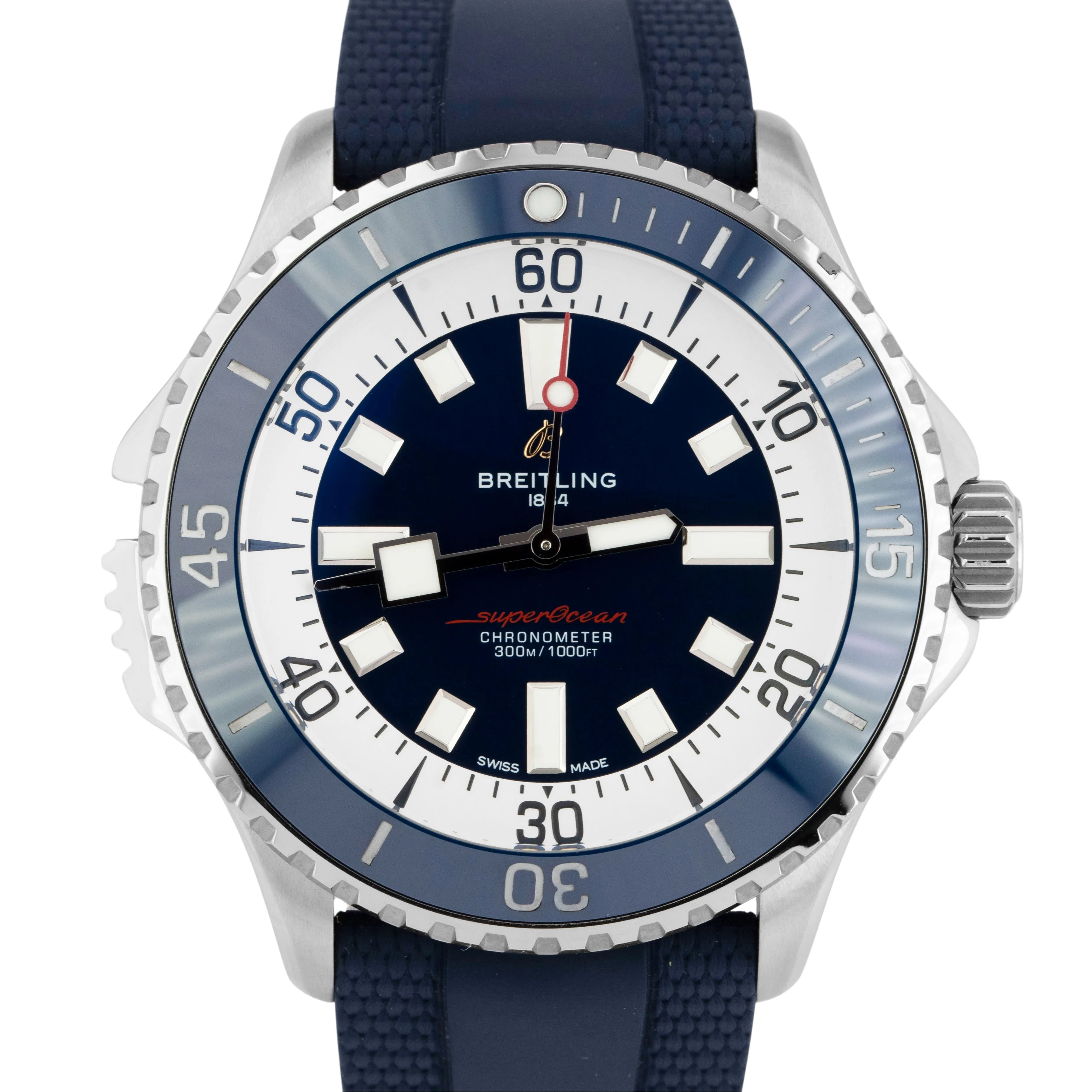 MINT Breitling SuperOcean 46mm BLUE Rubber Steel Automatic Watch A17378 BOX
