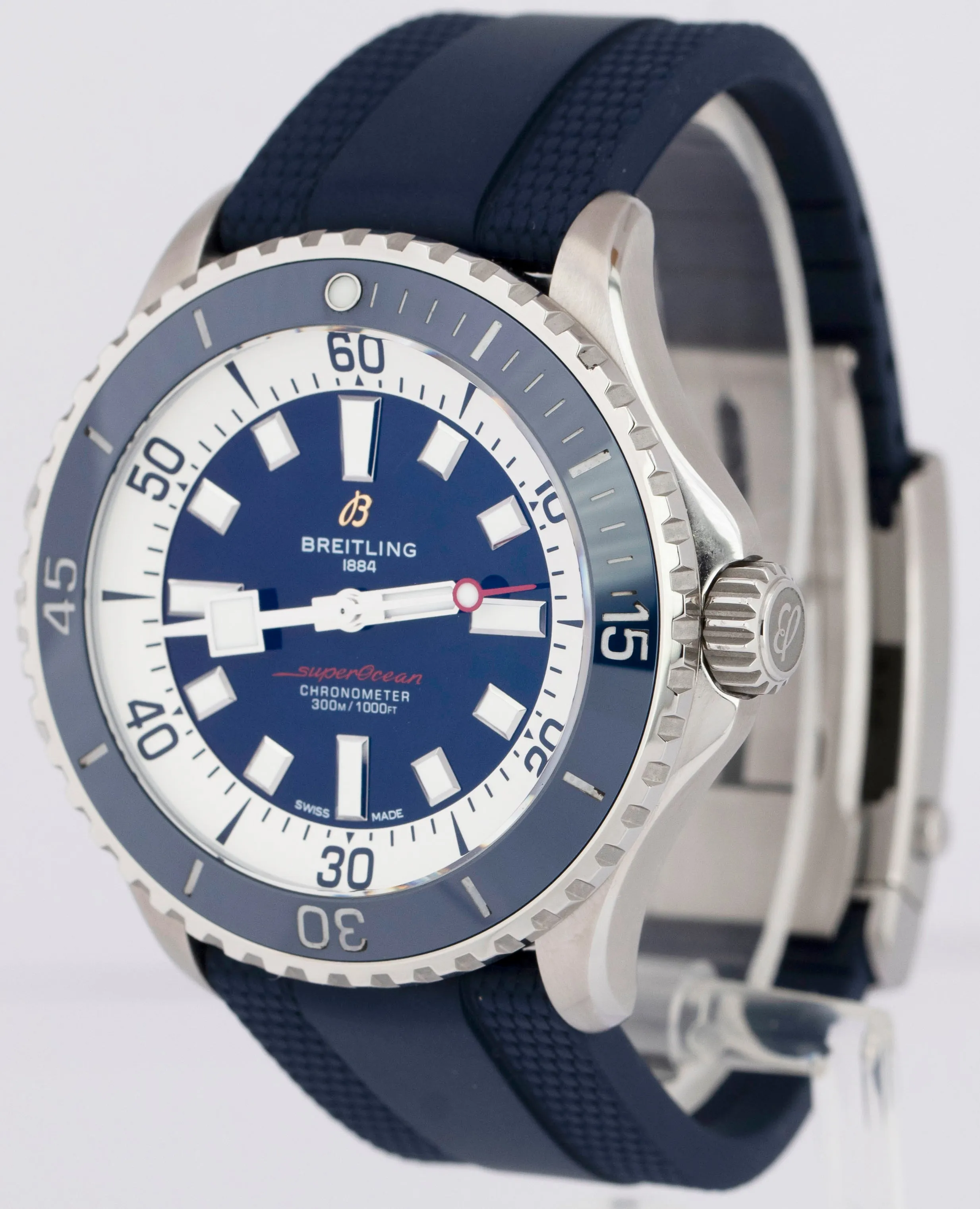 MINT Breitling SuperOcean 46mm BLUE Rubber Steel Automatic Watch A17378 BOX