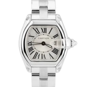 MINT Cartier Roadster SILVER Roman 2675 31mm W62016V3 Quartz Stainless Watch BOX