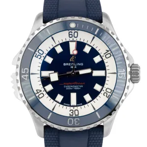 MINT PAPERS Breitling SuperOcean 42mm BLUE Rubber Automatic Watch A17375 BOX