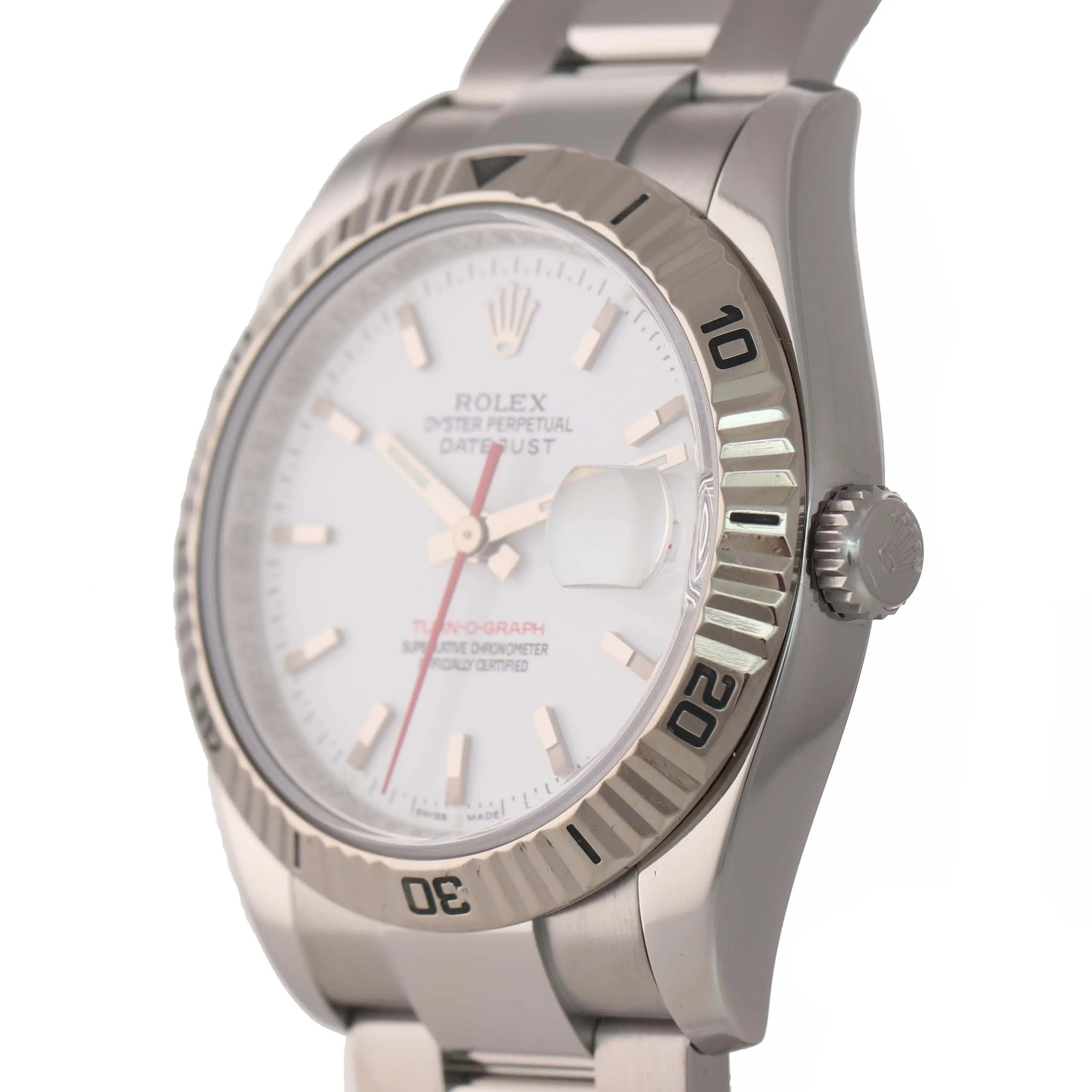 MINT PAPERS Rolex DateJust 116264 Turn-O-Graph White Thunderbird Steel 18k Watch