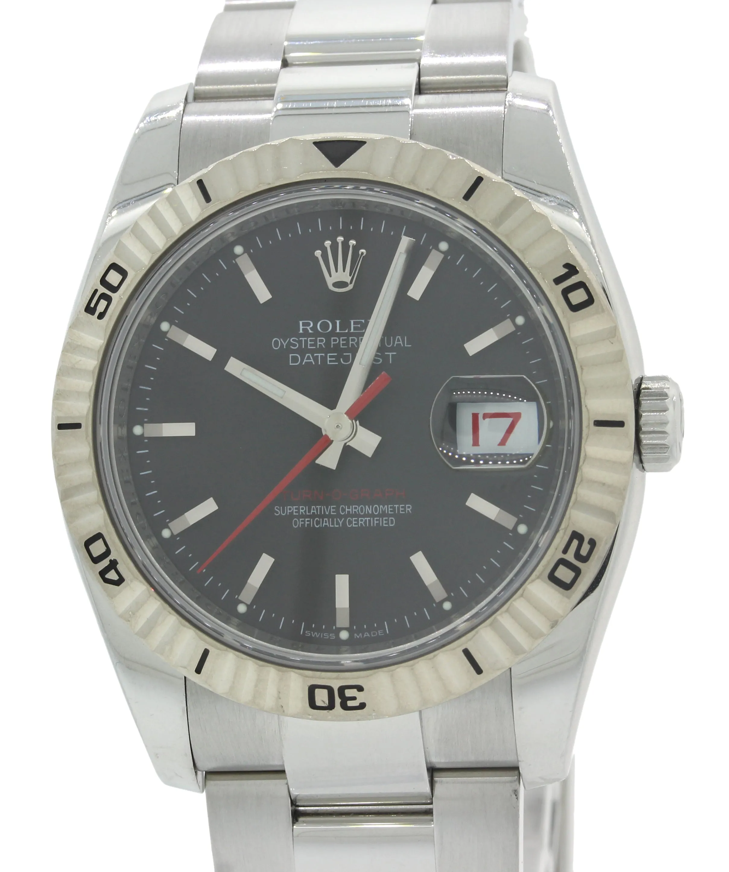 MINT Rolex DateJust 116264 Turn-O-Graph Thunderbird Steel Black Gold 36mm Watch
