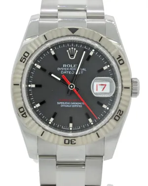MINT Rolex DateJust 116264 Turn-O-Graph Thunderbird Steel Black Gold 36mm Watch