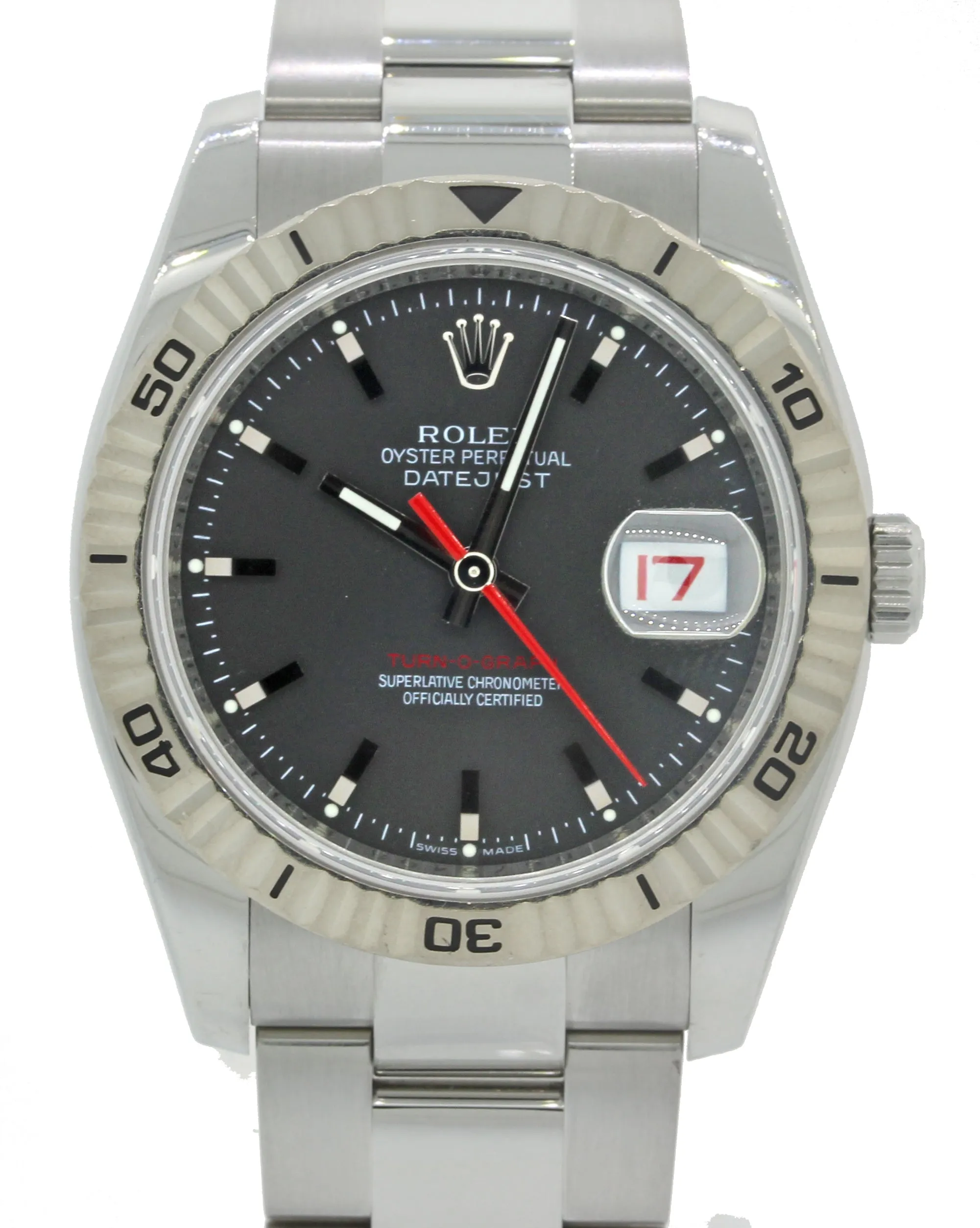 MINT Rolex DateJust 116264 Turn-O-Graph Thunderbird Steel Black Gold 36mm Watch