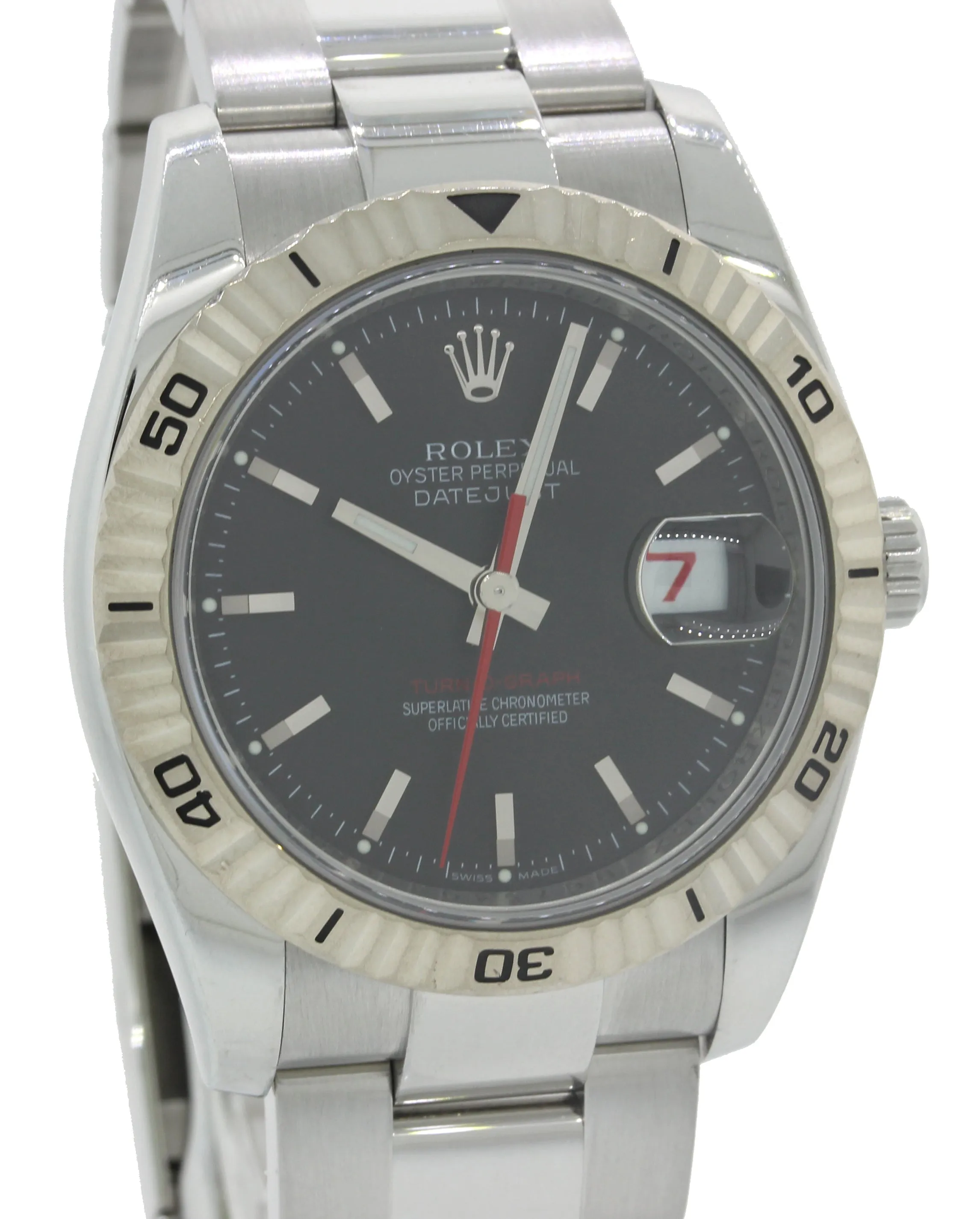 MINT Rolex DateJust 116264 Turn-O-Graph Thunderbird Steel Black Gold 36mm Watch