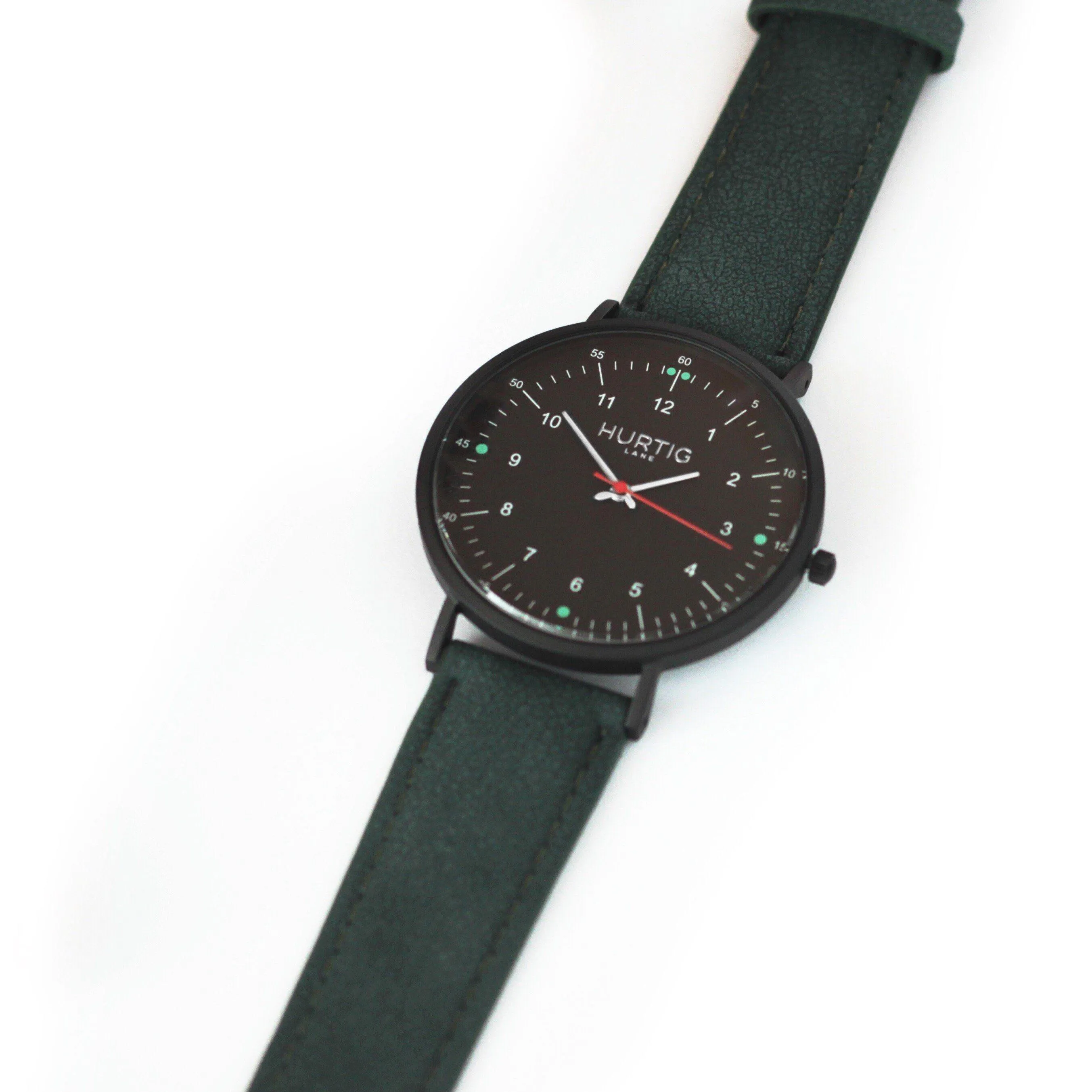 Moderna Vegan Suede Watch All Black & Forest Green