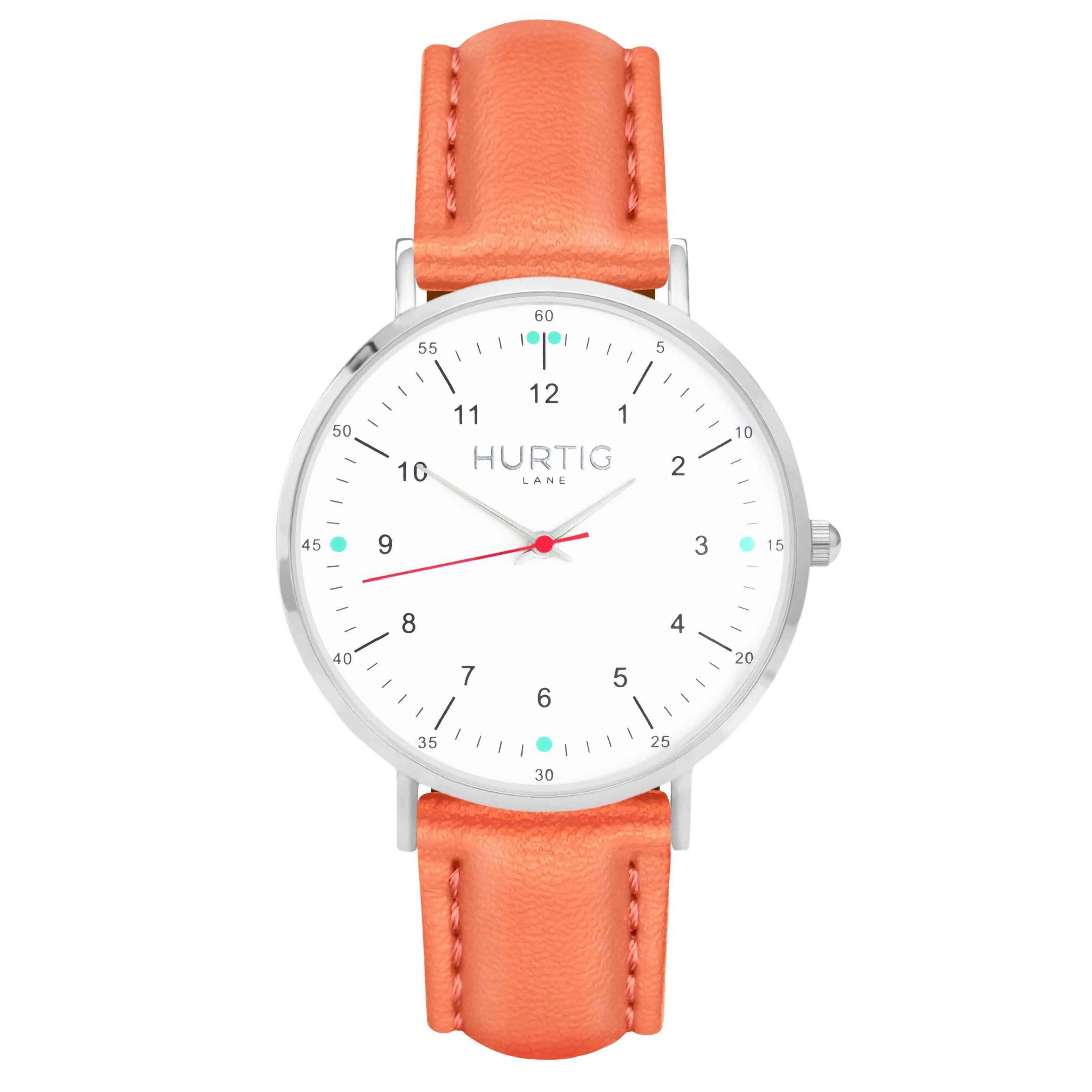 Moderno Vegan Leather Watch Silver, White & Coral