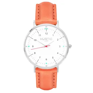 Moderno Vegan Leather Watch Silver, White & Coral