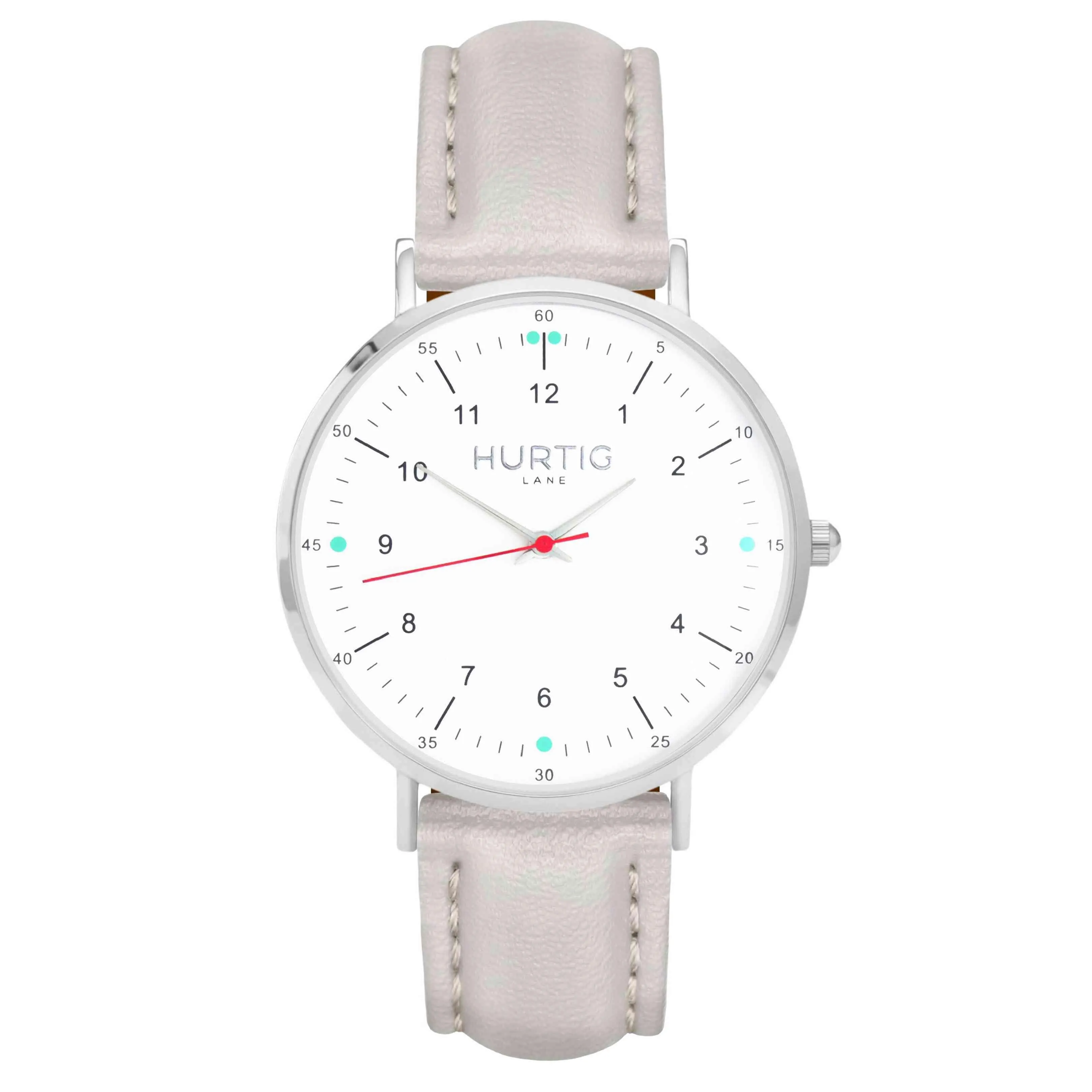 Moderno Vegan Leather Watch Silver, White & Coral