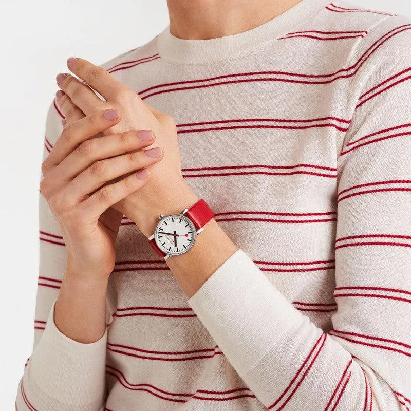 Mondaine Evo2 Red Vegan Leather Analogue Watch 35mm