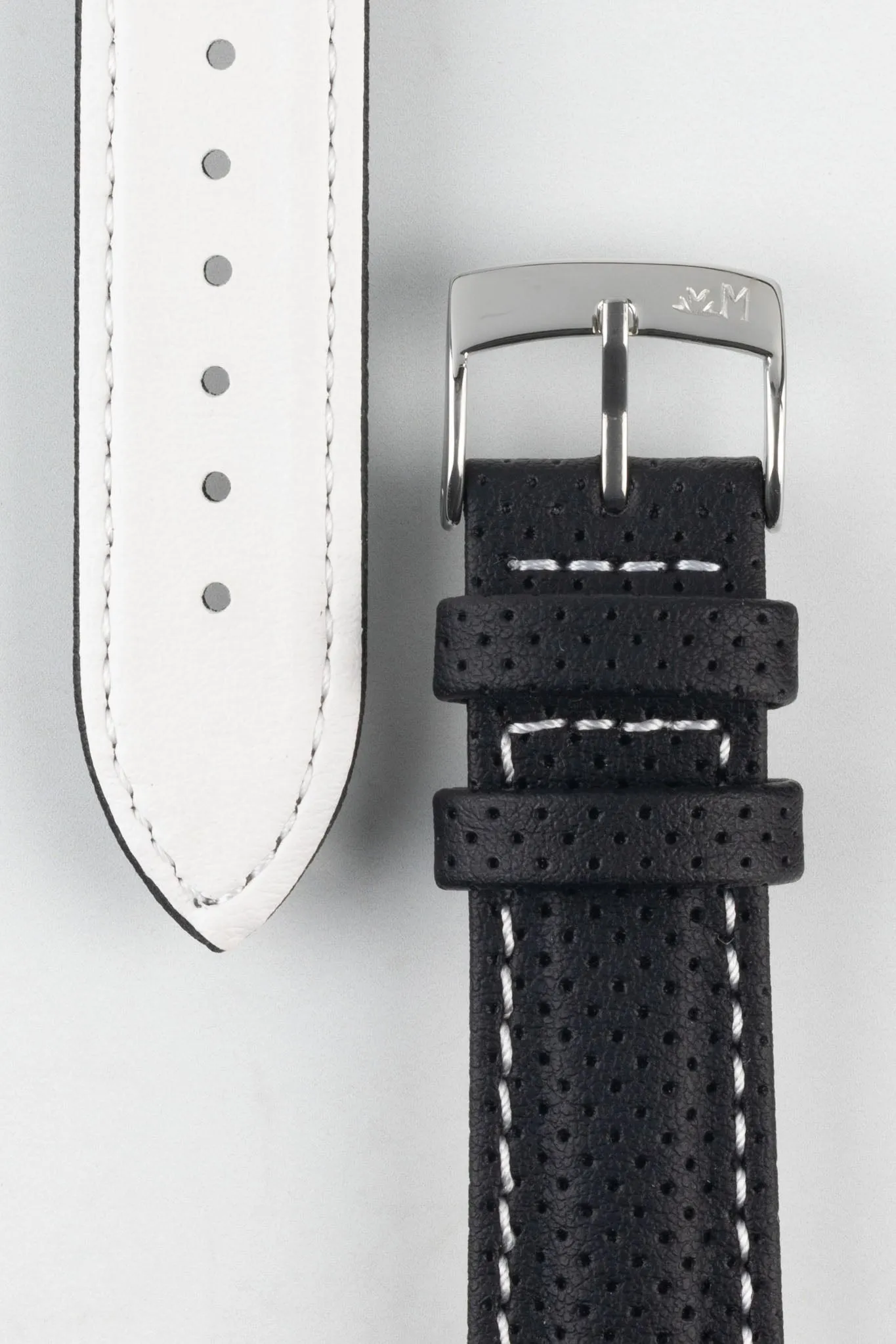 Morellato RACE Motorsport Microfibre Watch Strap in BLACK with WHITE Stitch