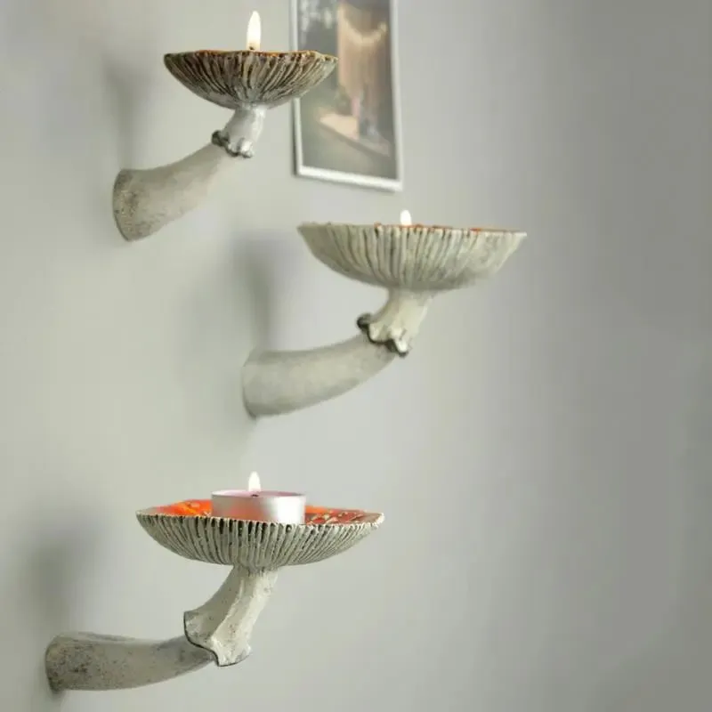 Mushroom Head Candle Holder Wall Mounted Floating Shelf Resin Wall Storage Tray Indoor Decorations
