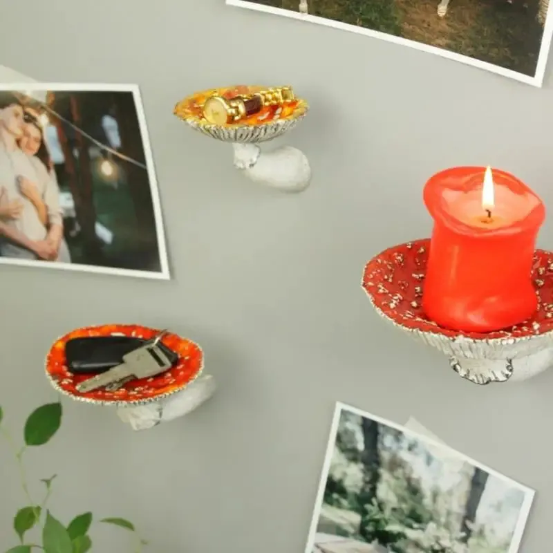Mushroom Head Candle Holder Wall Mounted Floating Shelf Resin Wall Storage Tray Indoor Decorations