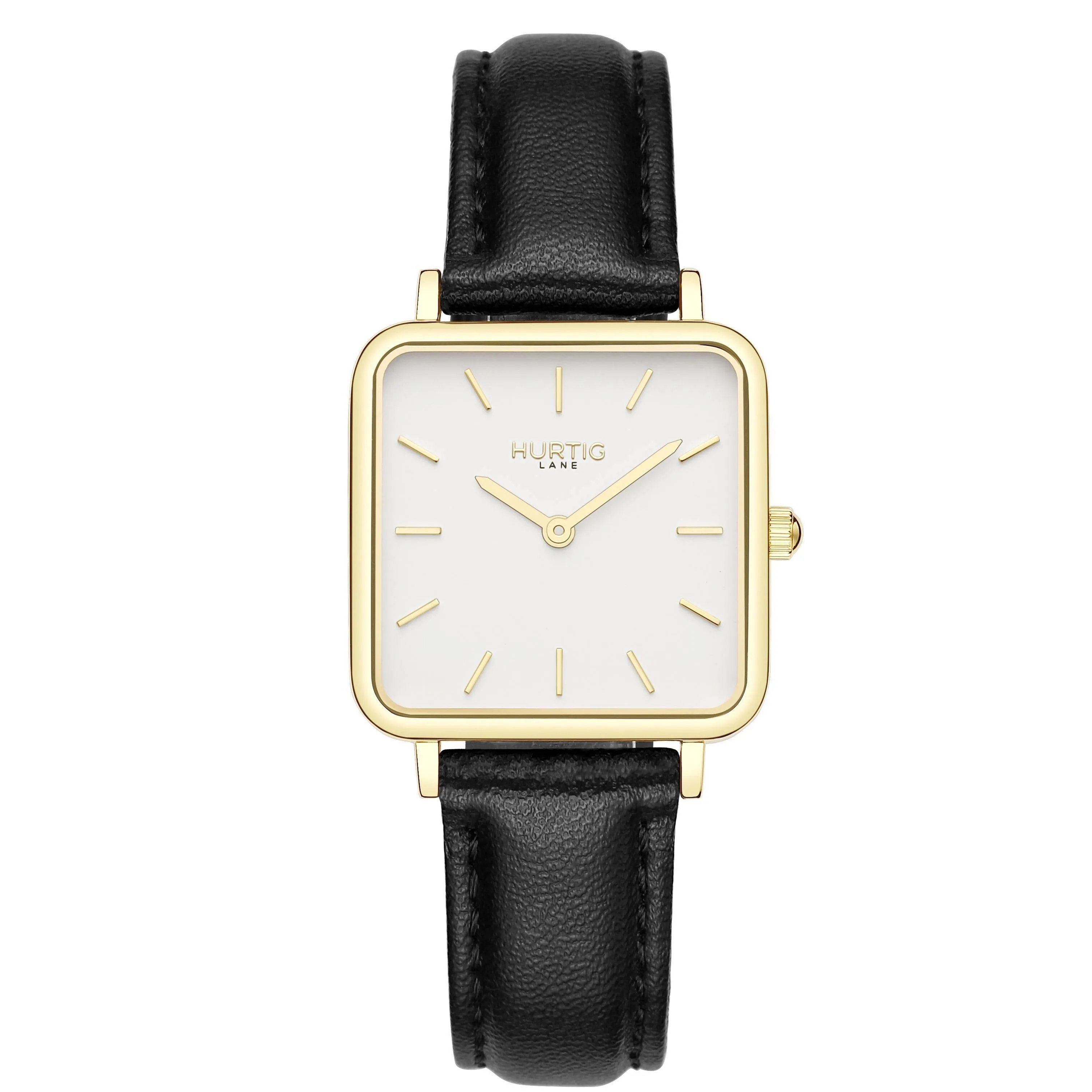 Neliö Square Vegan Leather Watch Gold, White & Black