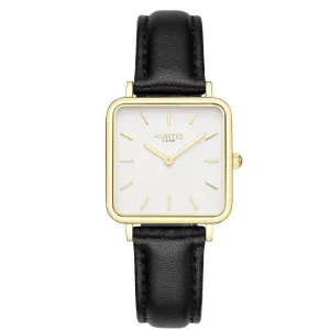 Neliö Square Vegan Leather Watch Gold, White & Black