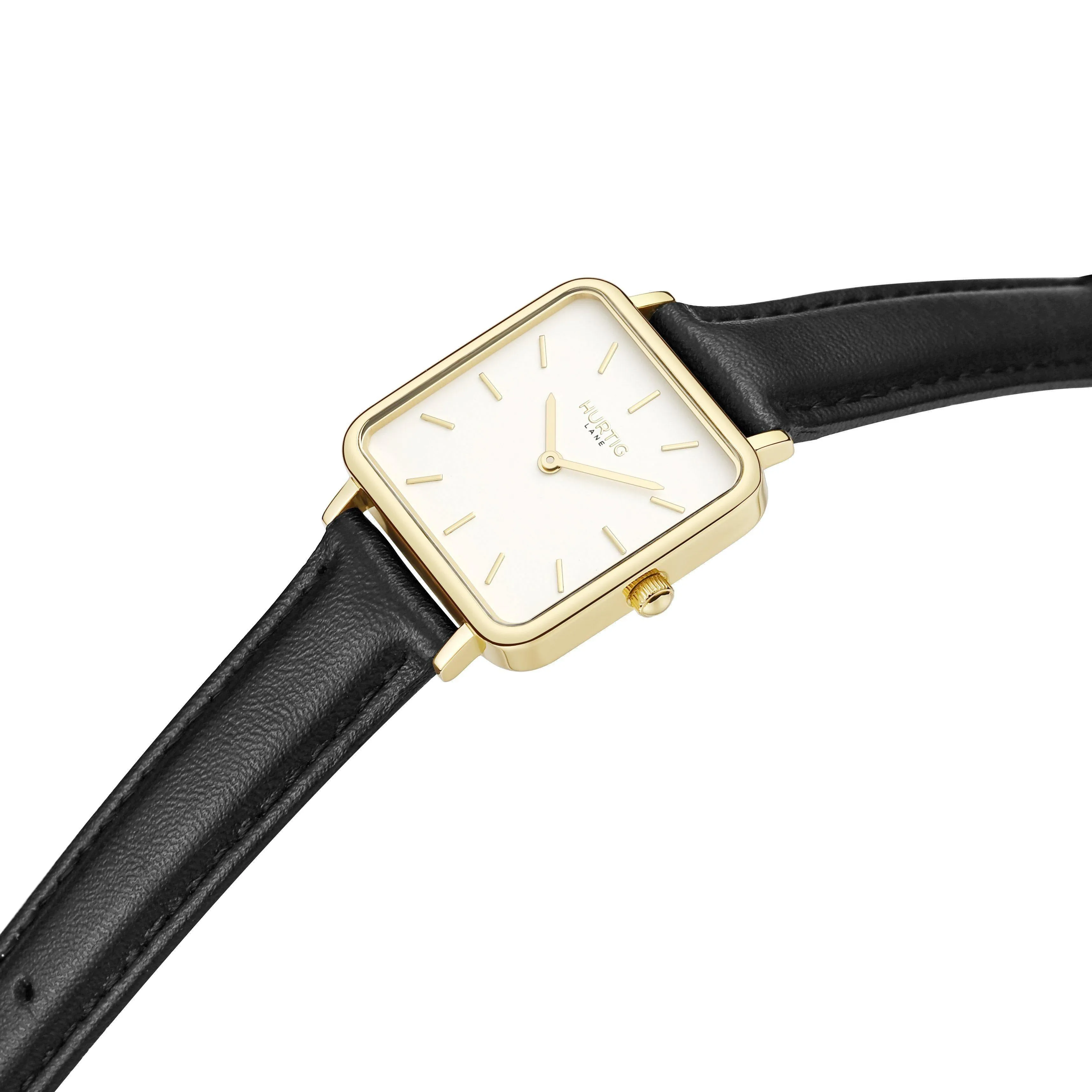 Neliö Square Vegan Leather Watch Gold, White & Black