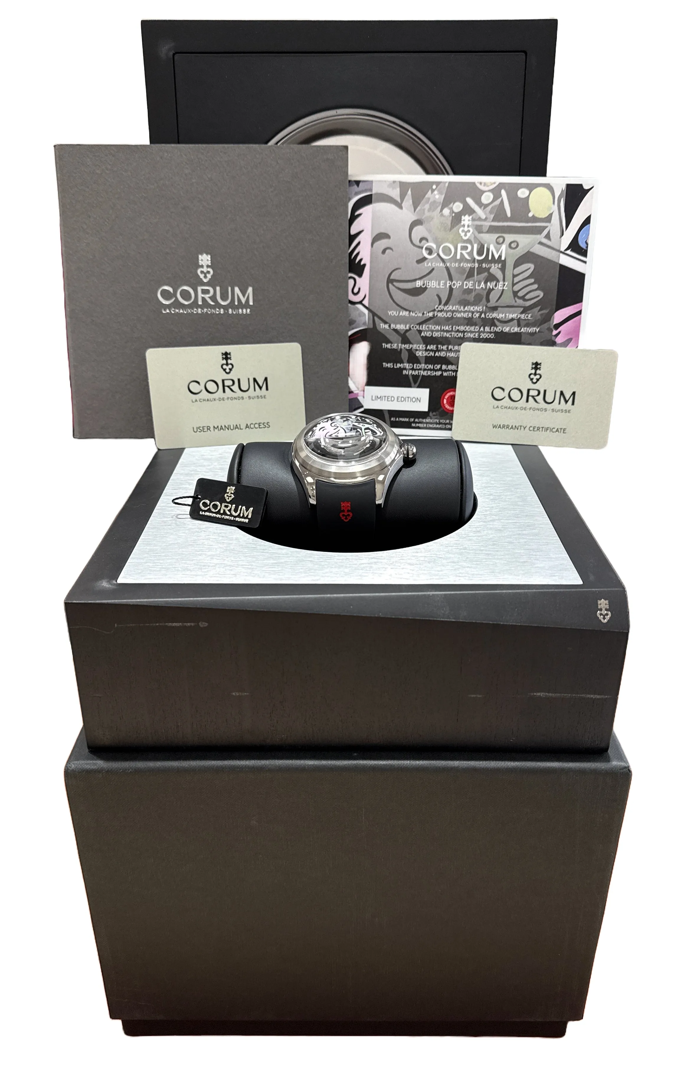 NEW Corum Big Bubble Magical Pop DE LA NUEZ 52mm 390.101.04/0371 Titanium BOX