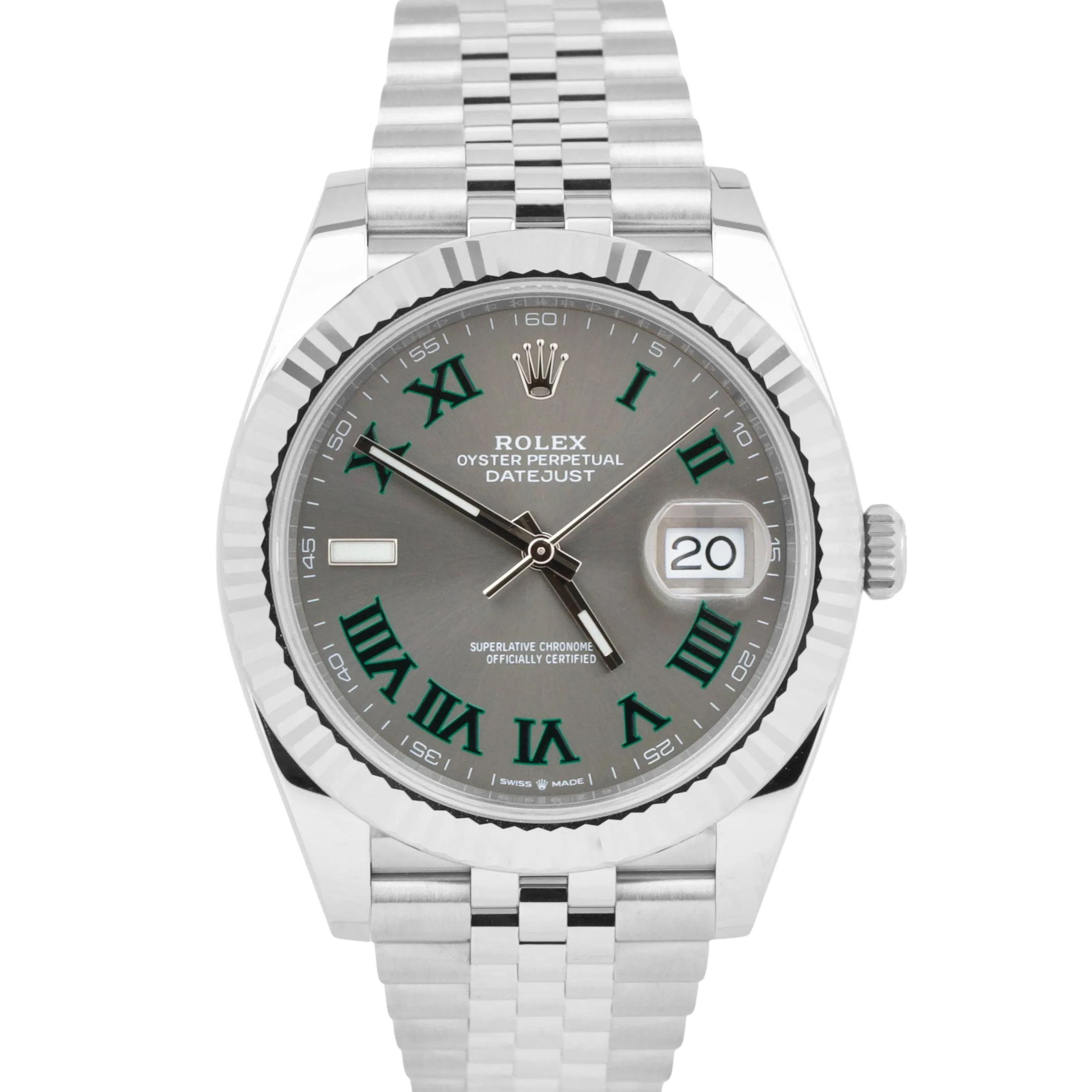 NEW MAY 2023 Rolex DateJust 41 WIMBLEDON Fluted Steel Watch JUBILEE 126334 B&P