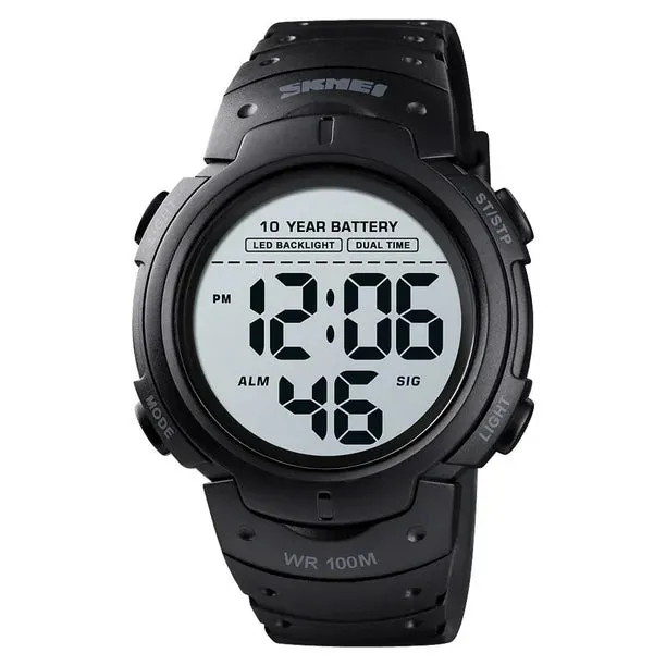 NEW SKMEI Sport Outdoor Watches Mens Digital 100M Waterproof Wrist Watch Men 2 Time Stopwatch Alarm Clock Top Brand, Black