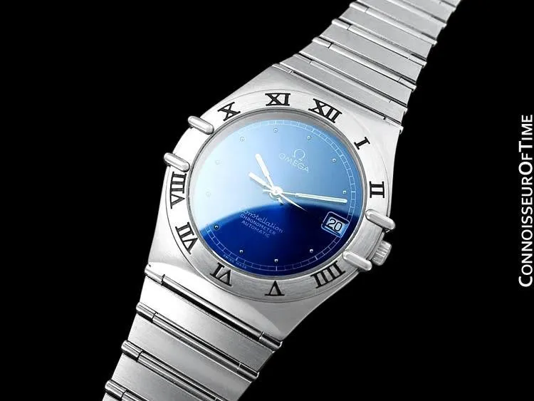 Omega Constellation Manhattan Mens Large Chronometer Watch, Automatic, Date - Brushed Stainless Steel
