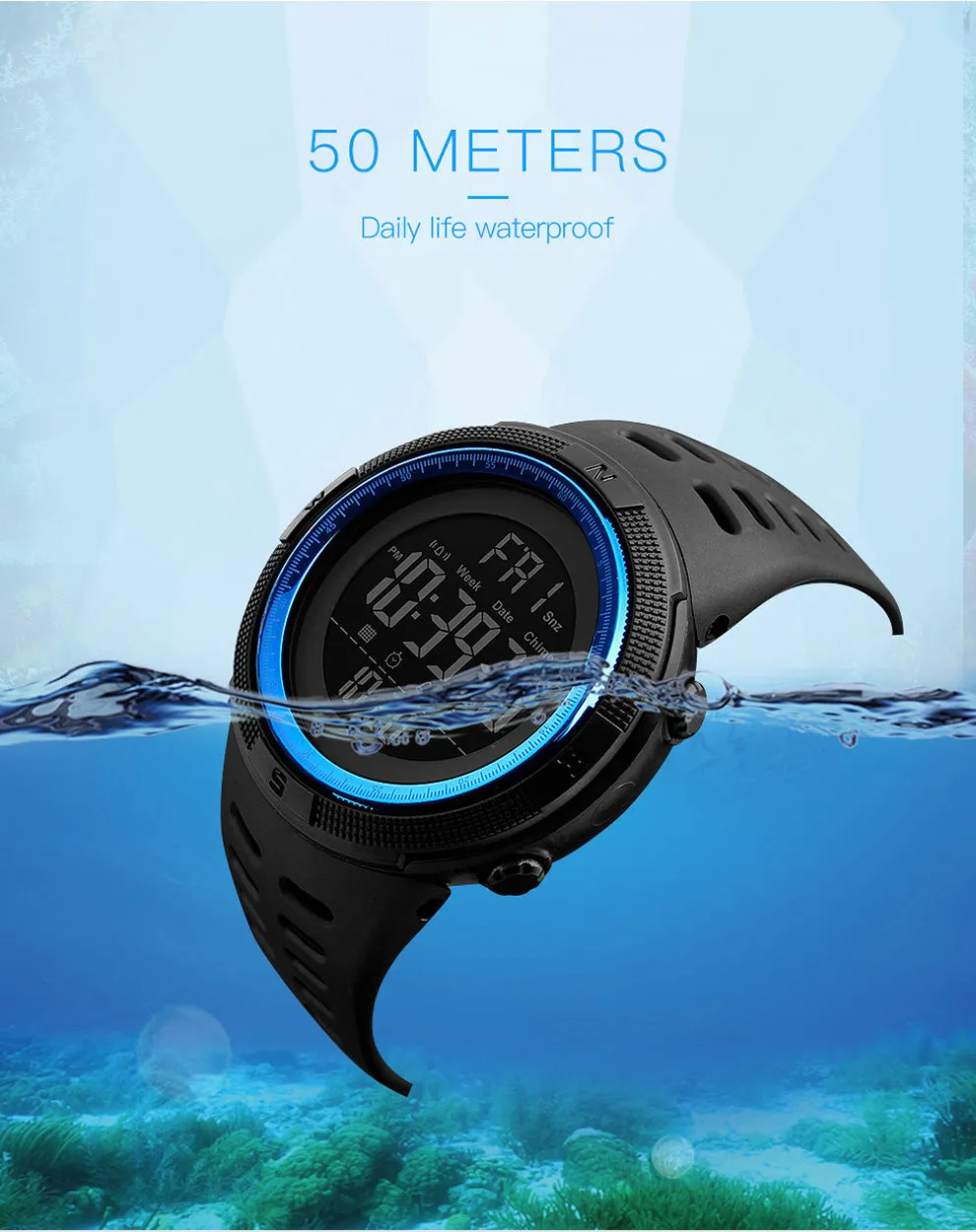Outdoor Sport Watch Men Clock Multifunction Watches Alarm Chrono 5Bar Waterproof Digital Watch