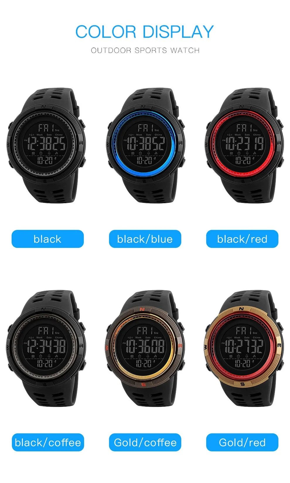 Outdoor Sport Watch Men Clock Multifunction Watches Alarm Chrono 5Bar Waterproof Digital Watch